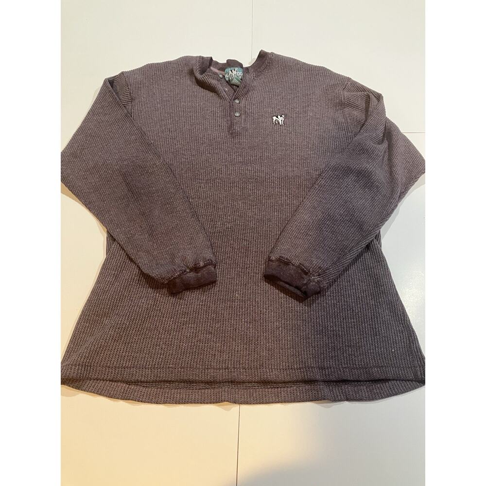 Vintage 90s Big Dogs Fleece Sweater Mens XL Light Brown Henley